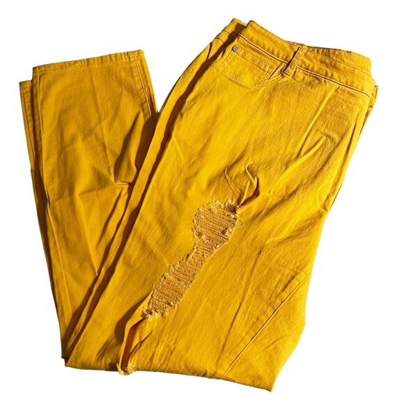 Ashley Stewart High Waisted Distressed Skinny Jeans Sz 24 (3X) Womens Plus Yello - Picture 1 of 8